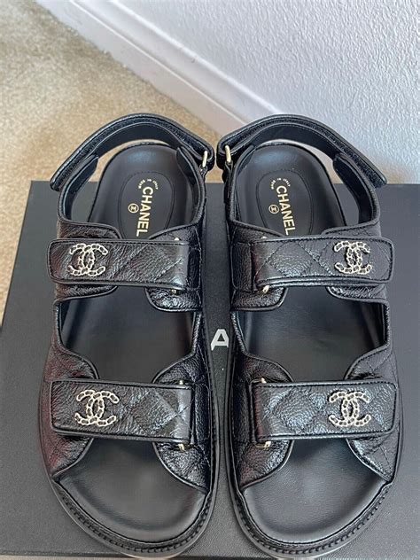 chanel patent calfskin sandals silver for sale|chanel sandals real real.